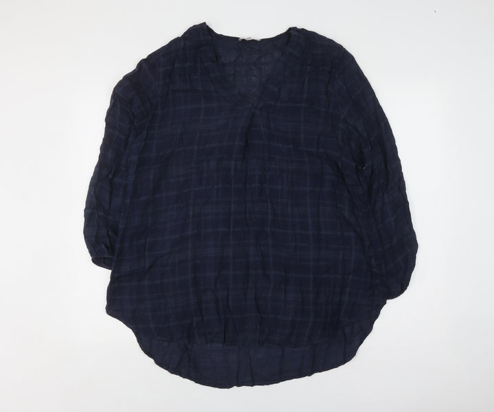 Apricot Women's Blue Check Blouse Size S 3/4 Sleeve V-Neck