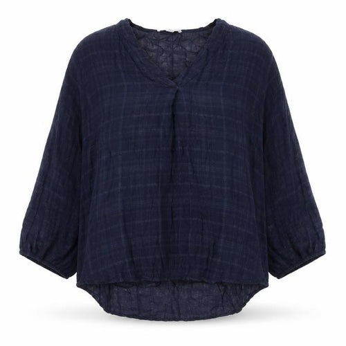 Apricot Women's Blue Check Blouse Size S 3/4 Sleeve V-Neck