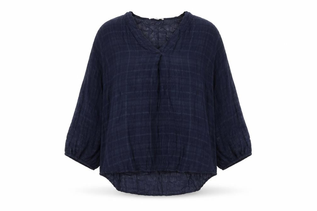 Apricot Women's Blue Check Blouse Size S 3/4 Sleeve V-Neck
