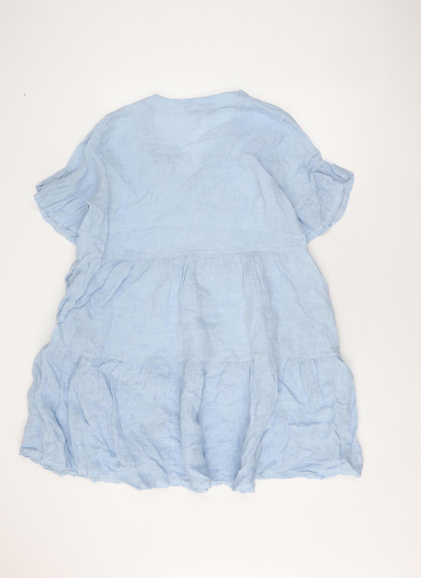 Platinum Fashion Women's Blue Linen Dress, V-Neck, One Size