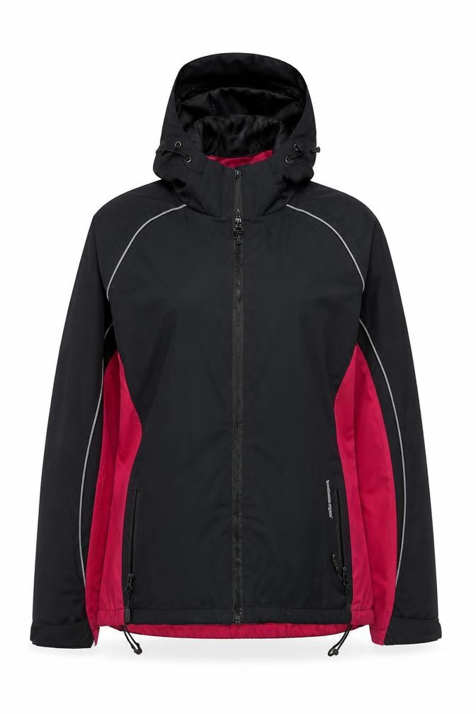 Front view of Technolayer Women's Black Lightweight Waterproof Hooded Jacket, size 12
