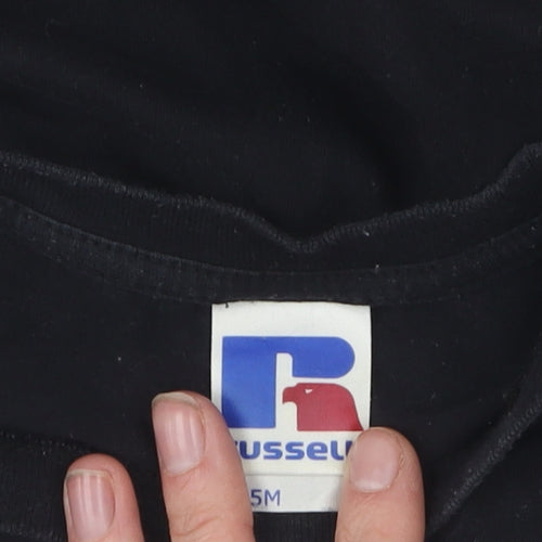 Russell Men's Black Graphic L T-Shirt 100% Cotton