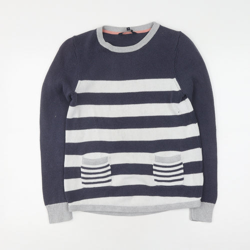 Crew Clothing Co Women's Blue Grey Striped Pullover Jumper Size 10