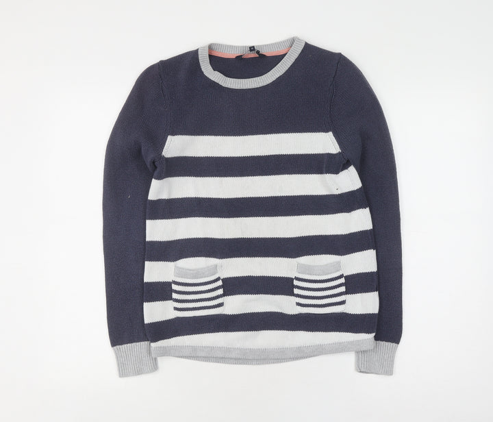 Crew Clothing Co Women's Blue Grey Striped Pullover Jumper Size 10