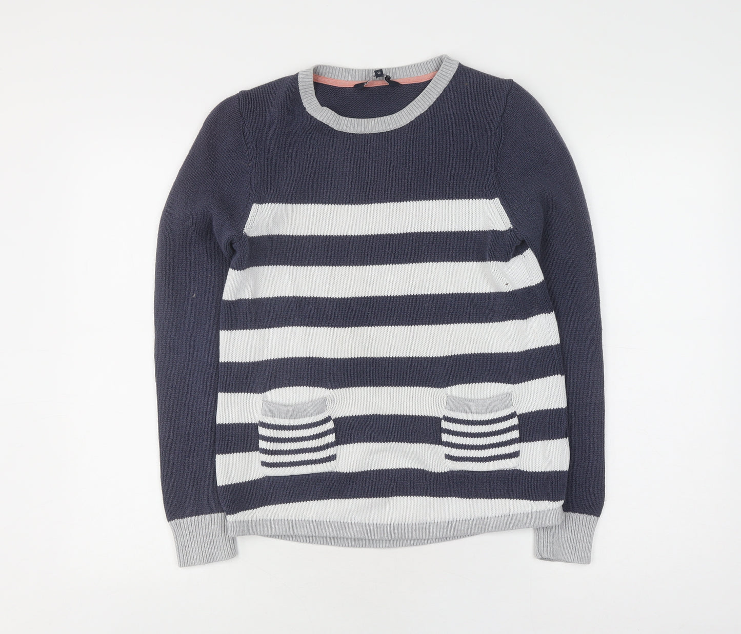 Crew Clothing Co Women's Blue Grey Striped Pullover Jumper Size 10