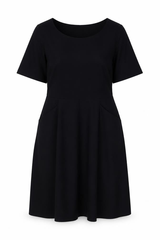 Front view of WoolOvers Women's Black M Stretch Sheath Dress