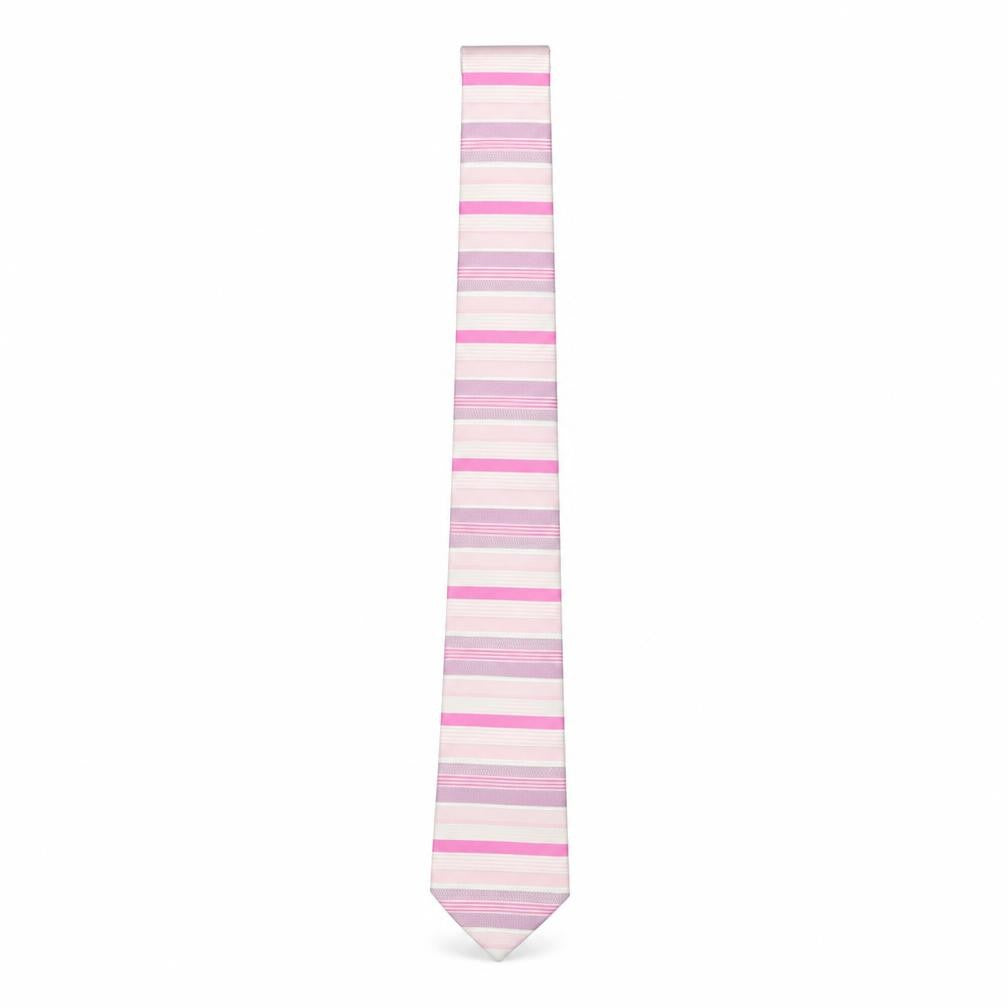 Front view of Jeff Banks Men's Pink Striped Silk Tie - One Size