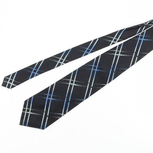 Berwin & Berwin Men's Black Silk Tie, Plaid Pattern