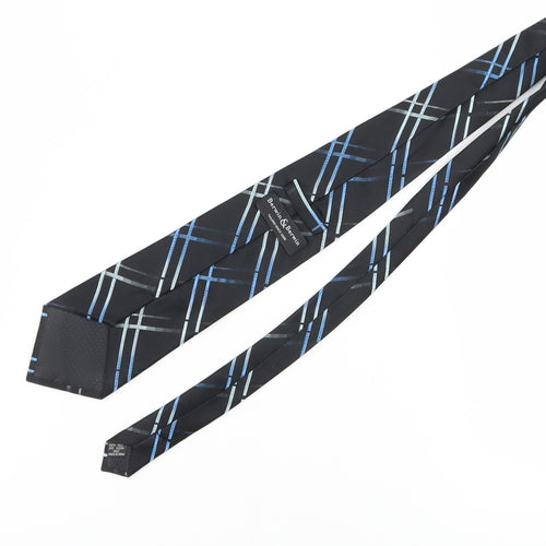 Berwin & Berwin Men's Black Silk Tie, Plaid Pattern