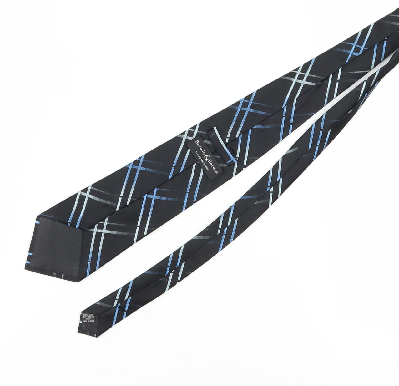 Berwin & Berwin Men's Black Silk Tie, Plaid Pattern