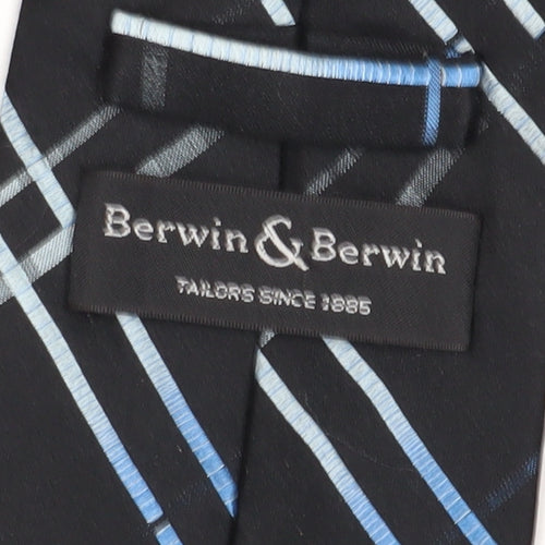 Berwin & Berwin Men's Black Silk Tie, Plaid Pattern