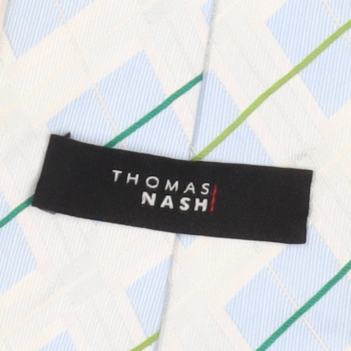 Thomas Nash Men's Blue Plaid Check Polyester Tie