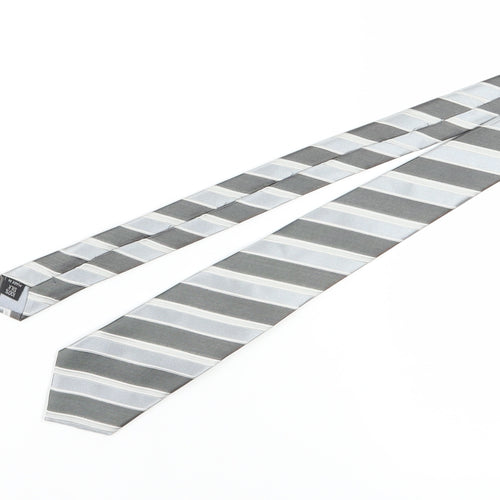 Jeff Banks Men's Silver Striped Silk Slim Tie