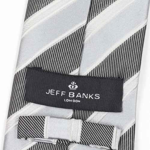 Jeff Banks Men's Silver Striped Silk Slim Tie