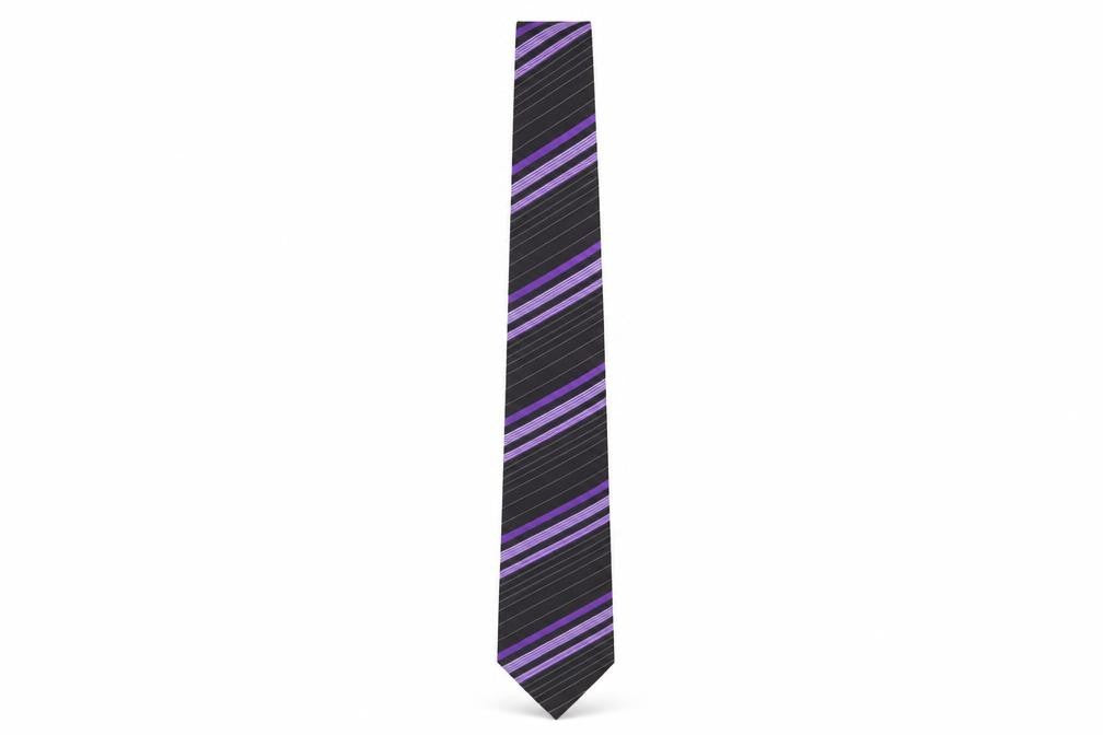 Front view of Pierre Cardin Men's Black & Purple Striped Silk Tie