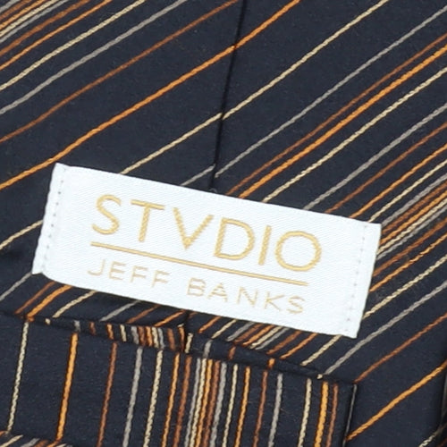 STVDIO Jeff Banks Men's Black Striped Silk Tie