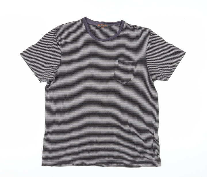 Ben Sherman Men's Grey Striped Cotton T-Shirt Size M