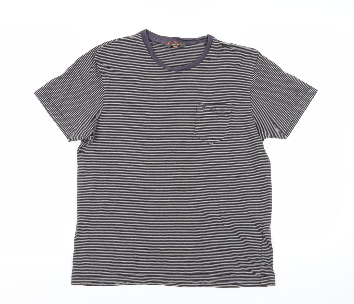 Ben Sherman Men's Grey Striped Cotton T-Shirt Size M