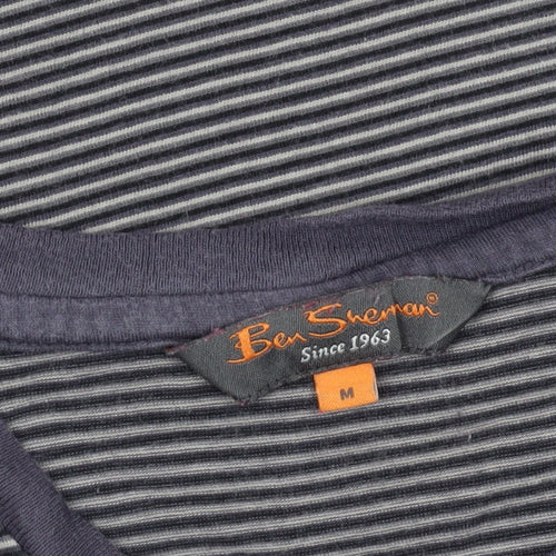 Ben Sherman Men's Grey Striped Cotton T-Shirt Size M