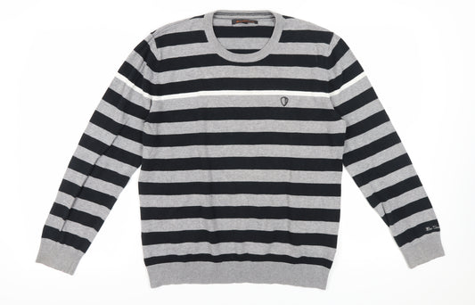 Ben Sherman Men's Grey Striped Pullover Jumper M