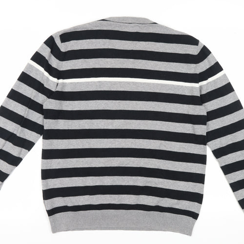 Ben Sherman Men's Grey Striped Pullover Jumper M