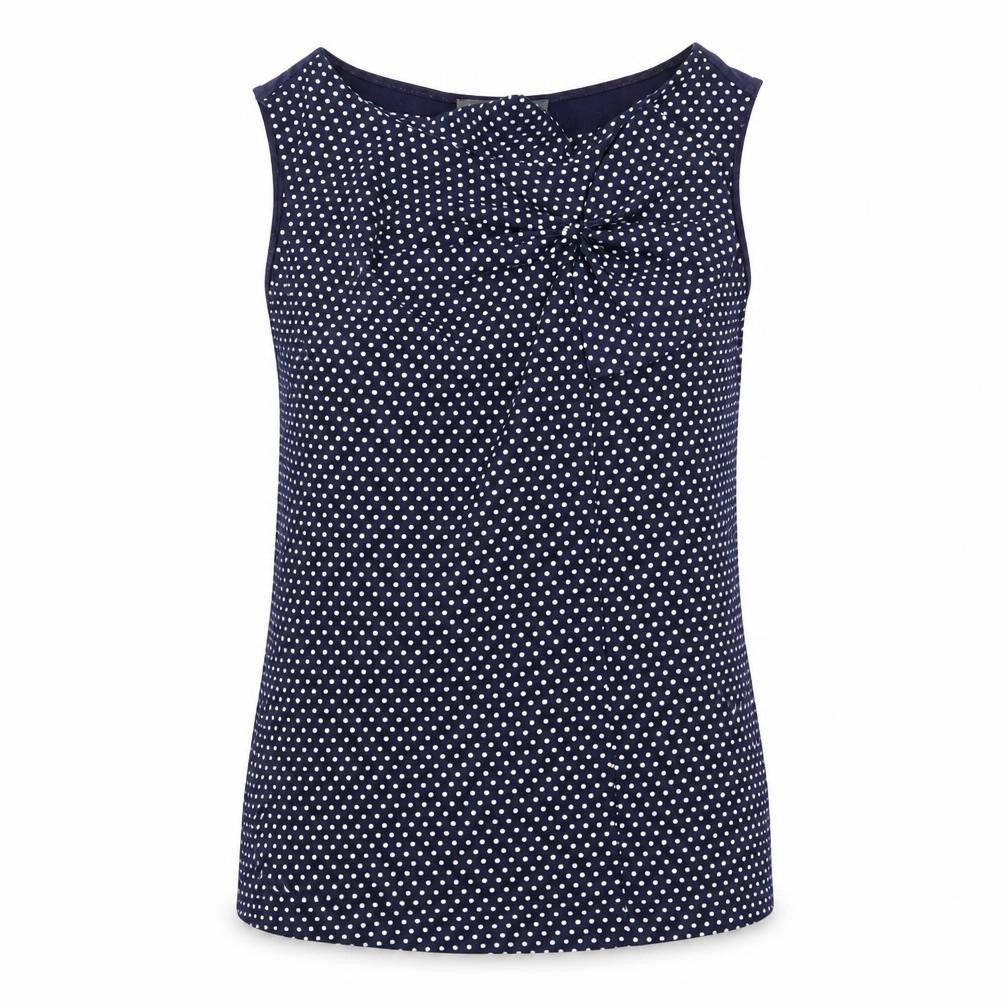 Front view of Laura Ashley Women’s Blue Polka Dot Blouse, size UK 8