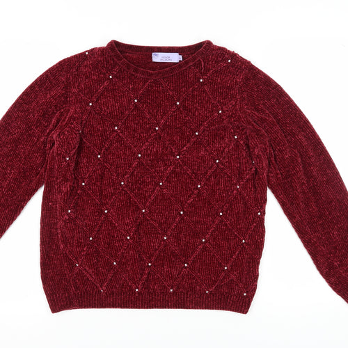 Honor Millburn Womens Red Beaded Pullover Jumper 10-12
