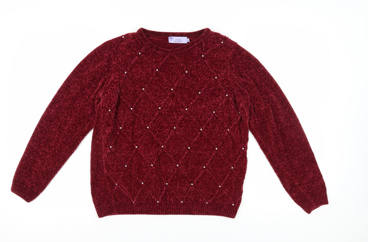Honor Millburn Womens Red Beaded Pullover Jumper 10-12