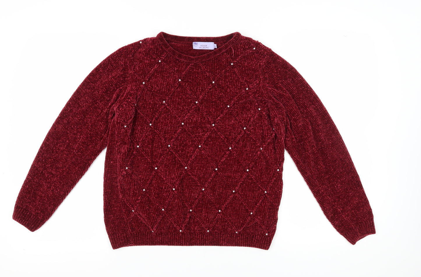 Honor Millburn Womens Red Beaded Pullover Jumper 10-12