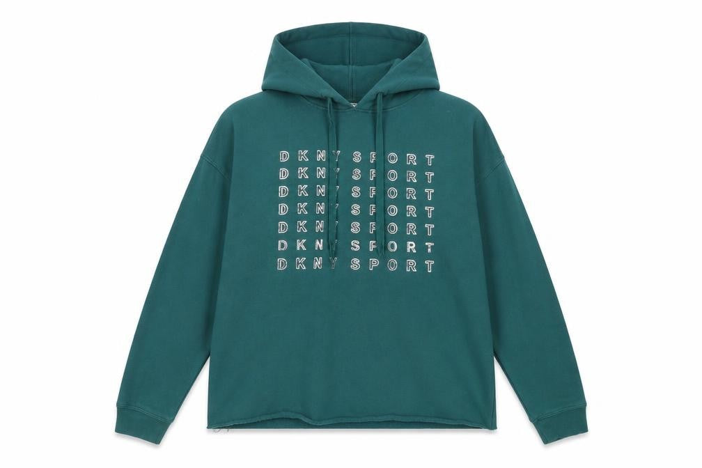 Front view of DKNY Women's Green Hoodie with Logo, size S