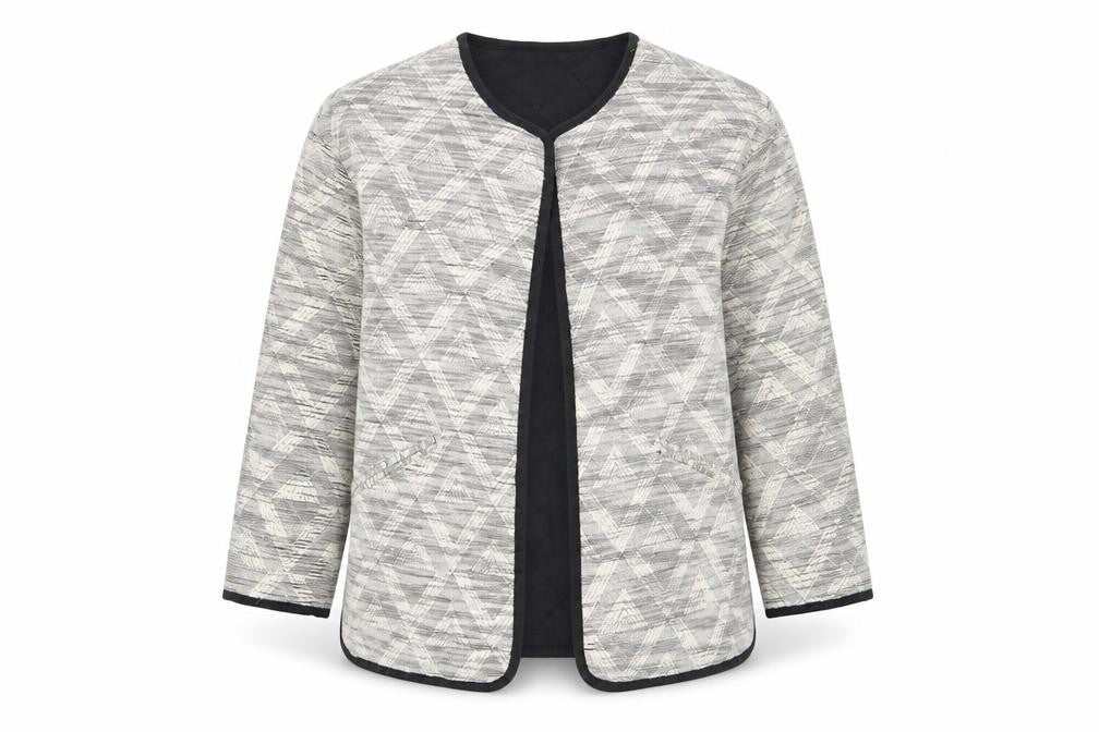 Front view of White Stuff Women's Grey Blazer, size 8, Geometric, Casual