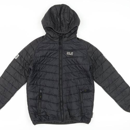 Jack Wolfskin Boys Black Puffer Jacket 8-9Yrs Hooded