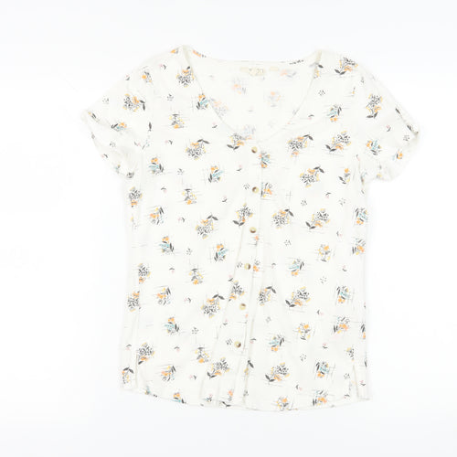 Fat Face Women’s White Floral Button-Up Shirt Size 6