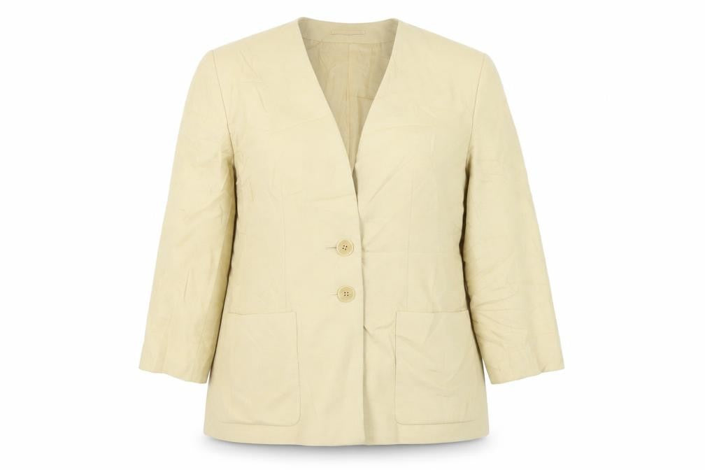 Front view of Jaeger Beige Women’s Wool Blazer, size UK 16