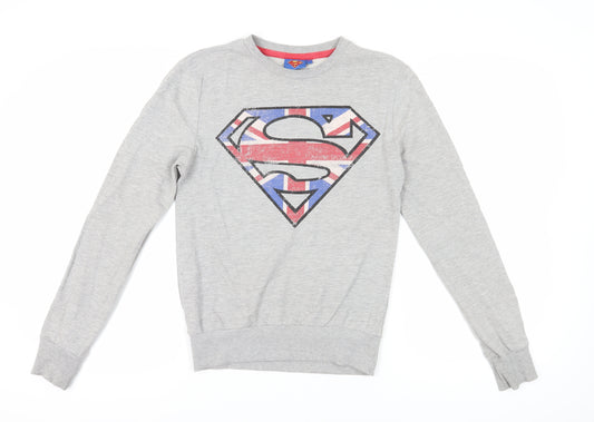 Front view of Superman Grey Logo Pullover Sweatshirt XS Men's