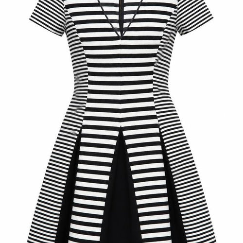 Banana Republic Women Black Striped Fit & Flare Dress Size 8