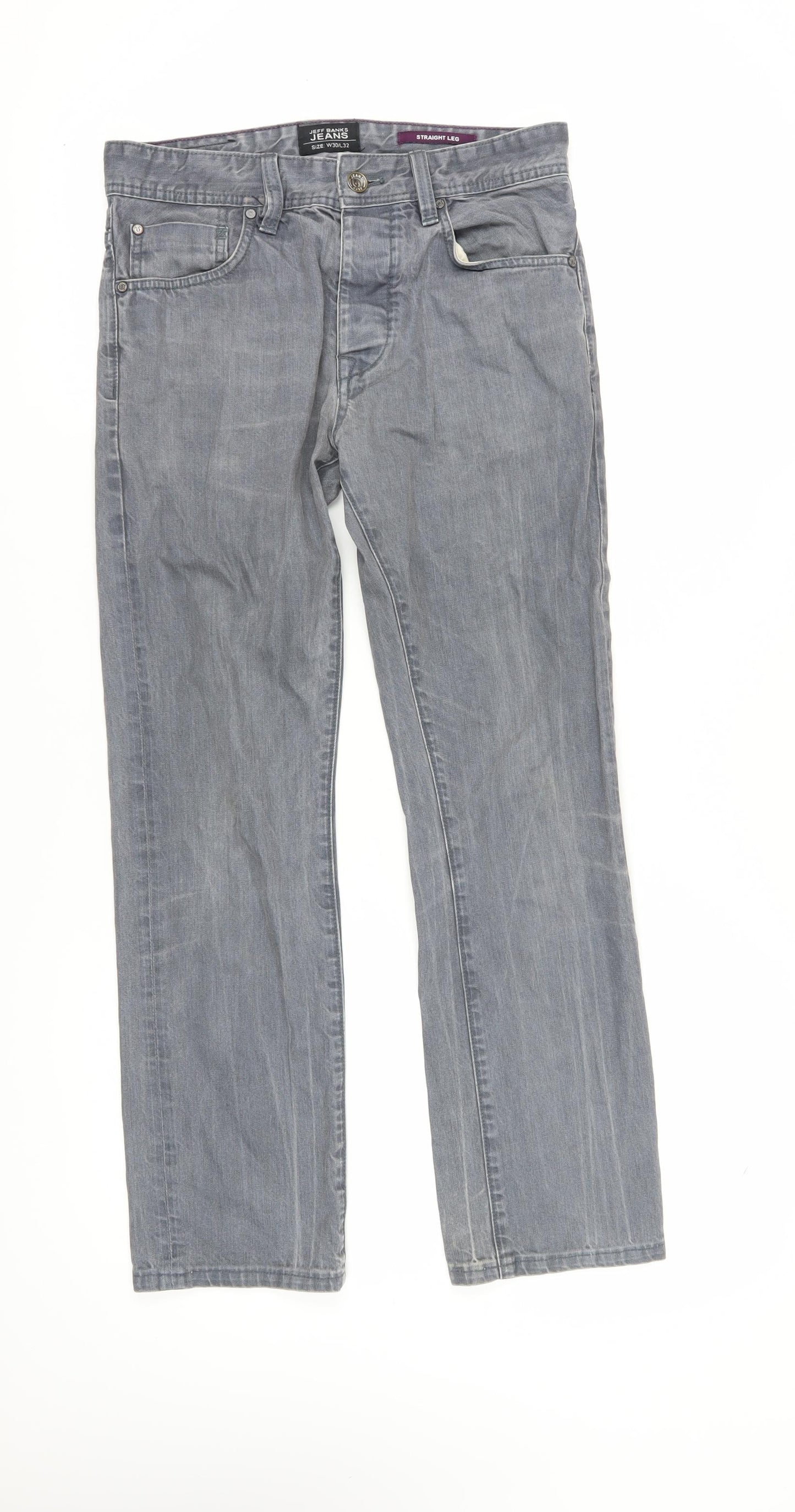 Jeff Banks Mens Grey Straight Jeans Size 30