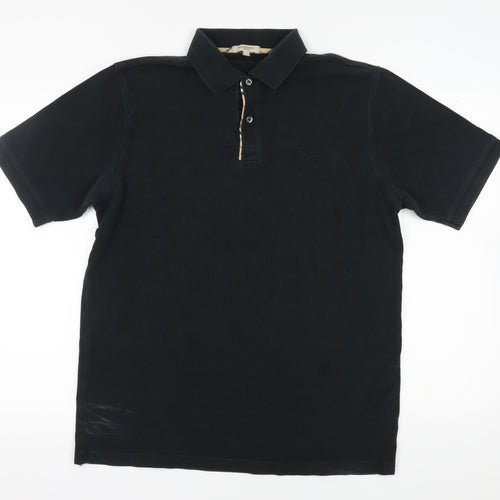Burberry Men's Black Polo Shirt - Size L Classic Style