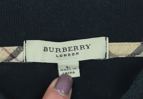 Burberry Men's Black Polo Shirt - Size L Classic Style