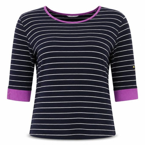 Isle Women's Black Striped 3/4 Sleeve Jersey T-Shirt
