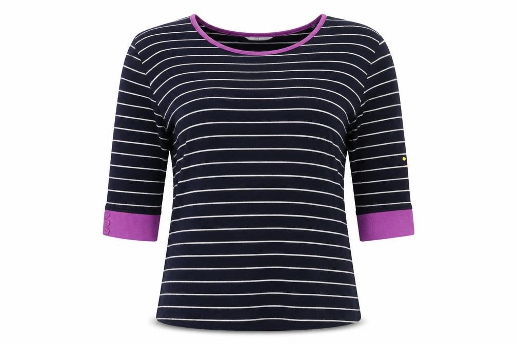 Isle Women's Black Striped 3/4 Sleeve Jersey T-Shirt