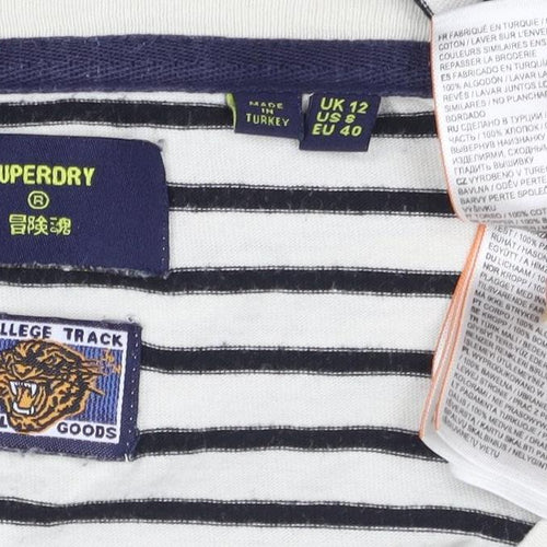 Superdry Women's White Striped T-Shirt Size 12