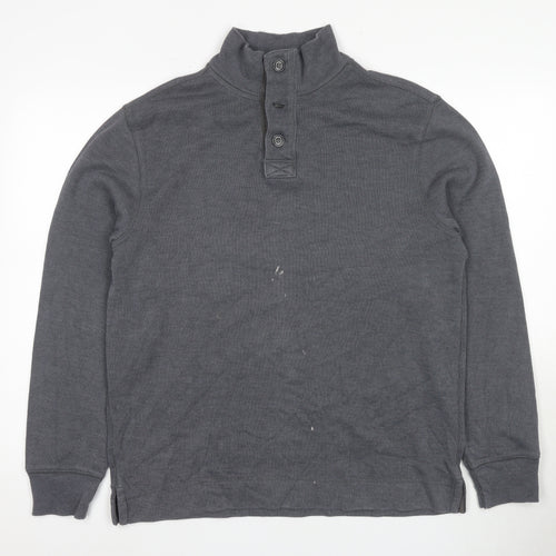 Gap Men's Grey Henley Sweatshirt L - Cotton Blend