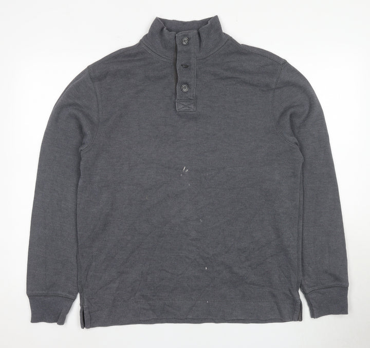 Gap Men's Grey Henley Sweatshirt L - Cotton Blend