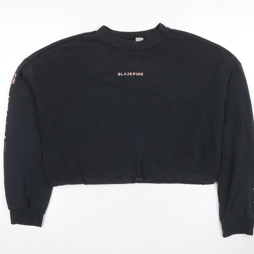 H&M Divided Black Hoodie, S, Women, Graphic Logo