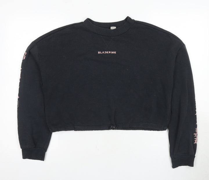 H&M Divided Black Hoodie, S, Women, Graphic Logo
