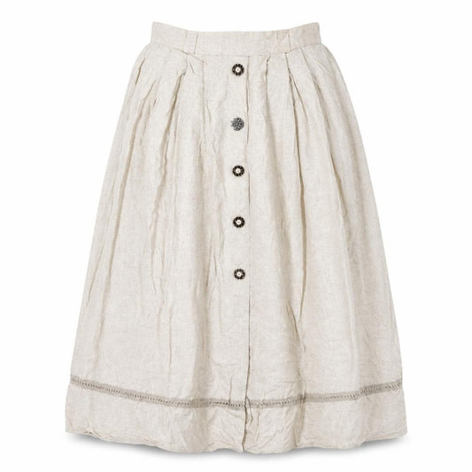 Front view of Ricany Women's Beige Pleated Midi Skirt, size 12