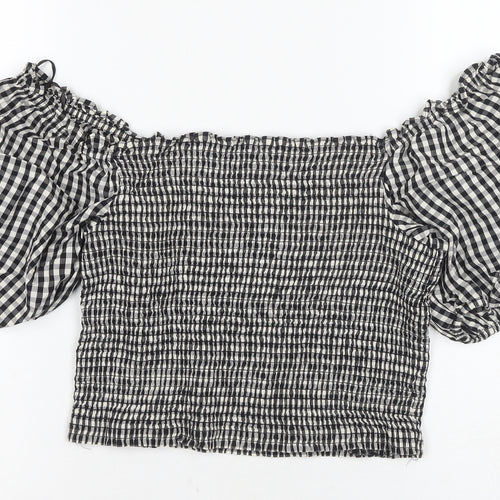 H&M Women's Black Check Cropped Blouse L