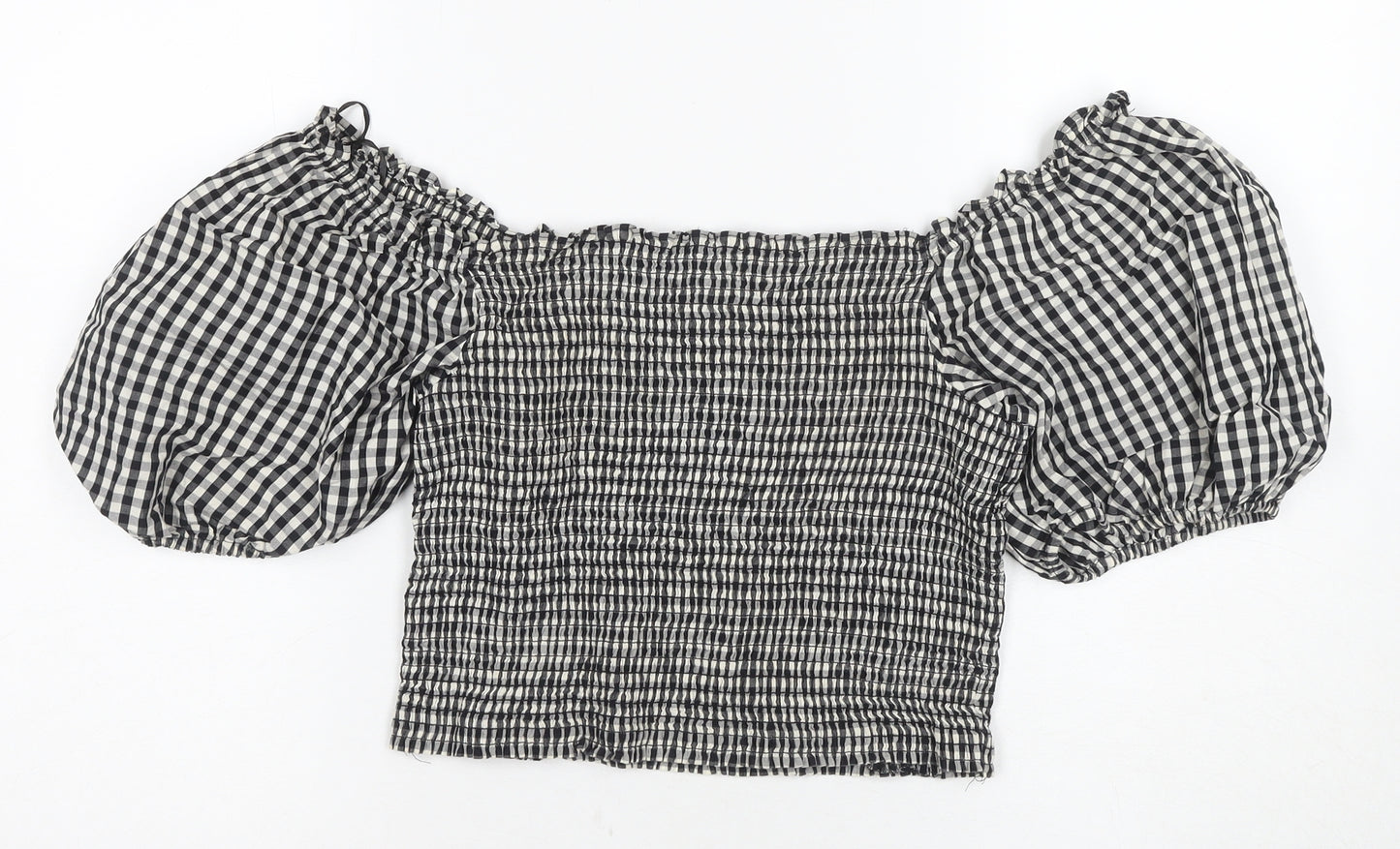 H&M Women's Black Check Cropped Blouse L