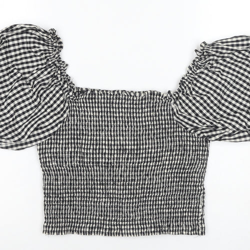 H&M Women's Black Check Cropped Blouse L